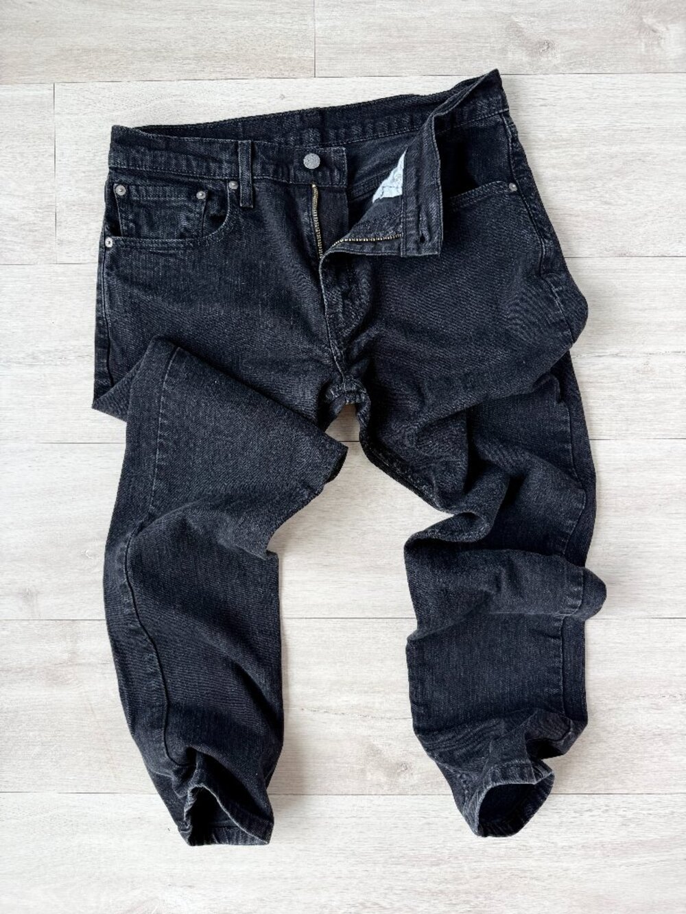 Levi's 502 Regular Taper Fit Jeans Black Cotton Stretch Size 32x32